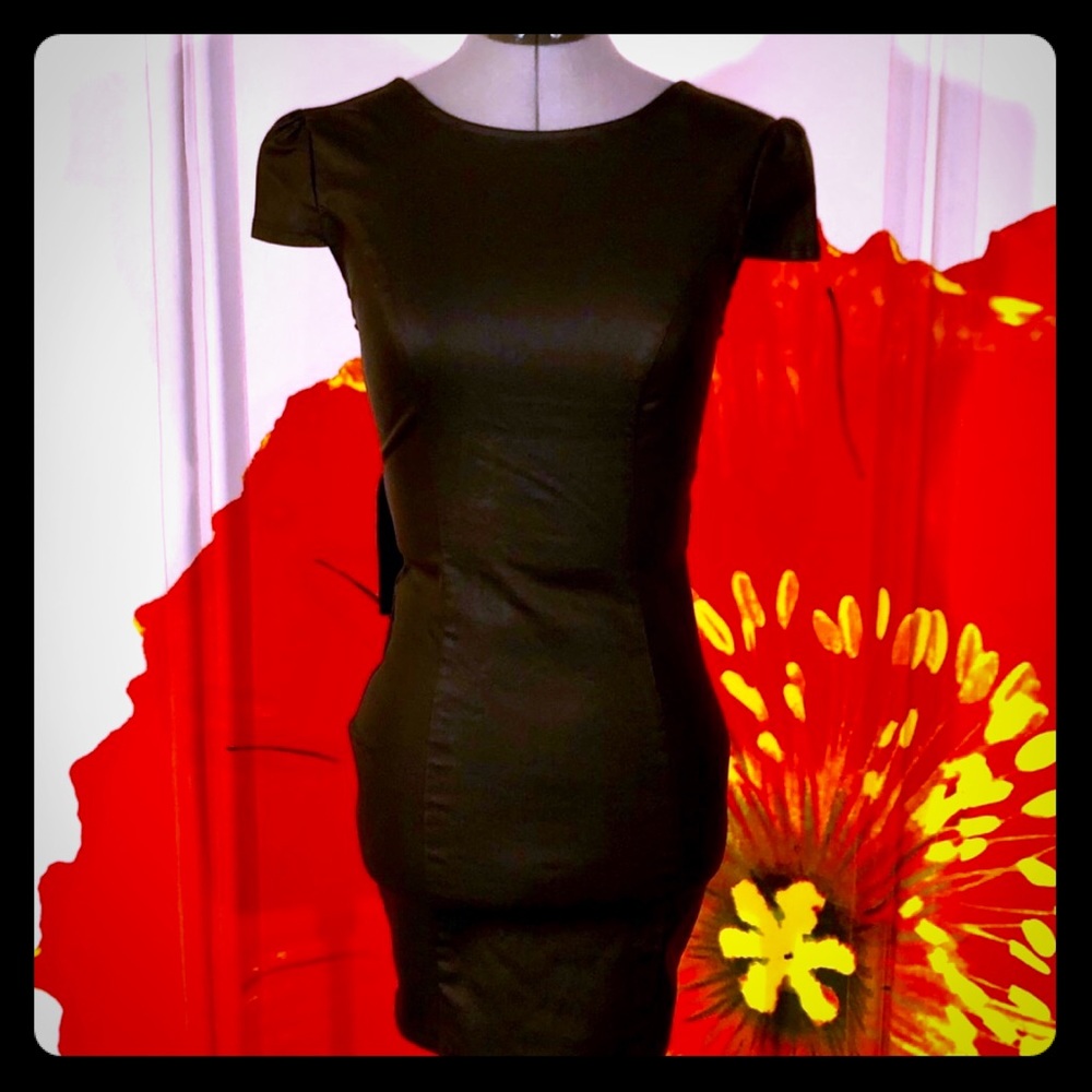 Faux matte leather cap sleeve dress